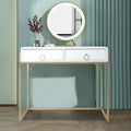 Anmytek Contemporary White and Gold Computer Desk - Stylish Vanity Writing Table with 2 Drawers for Home Office