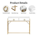 Anmytek Contemporary White and Gold Computer Desk - Stylish Vanity Writing Table with 2 Drawers for Home Office