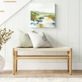 Mieres Boho-Inspired Solid Wood Bench with Woven Rope Seat - Mid-Century Modern Indoor Ottoman with Rubber Wood Legs for Home Office