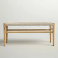 Mieres Boho-Inspired Solid Wood Bench with Woven Rope Seat - Mid-Century Modern Indoor Ottoman with Rubber Wood Legs for Home Office