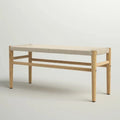 Mieres Boho-Inspired Solid Wood Bench with Woven Rope Seat - Mid-Century Modern Indoor Ottoman with Rubber Wood Legs for Home Office