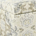Large Brown and Cream Medallion Print Upholstered Wooden Bench with Hinged Storage