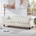 Cream 84.65 Traditional Chesterfield 3-Seater Sofa in PU Leather