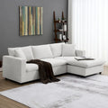 Contemporary L-Shaped Sectional Sofa Set with 2 Complimentary Pillows, 4-Seater Polyester Couch and Convertible Ottoman