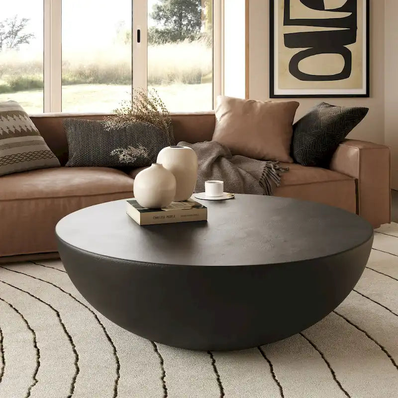 Modrest Bronte Contemporary Round Coffee Table in Black Concrete