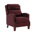 Authentic Leather Pushback Recliner with Adjustable Seat Back and Sturdy Wooden Legs