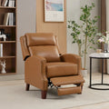 Authentic Leather Pushback Recliner with Adjustable Seat Back and Sturdy Wooden Legs