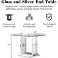 Elegant 24-Inch Square Silver and Glass End Table with Stainless Steel Base