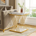 Modern Square End Table with Faux Marble Top and Metal Base