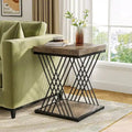 Modern Square End Table with Faux Marble Top and Metal Base