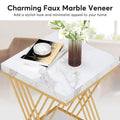 19.75-Inch Square Faux Marble End Table with Gold Accents - Modern Bedside & Living Room Table