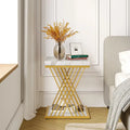 19.75-Inch Square Faux Marble End Table with Gold Accents - Modern Bedside & Living Room Table