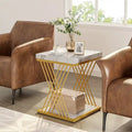 Modern Square End Table with Faux Marble Top and Metal Base
