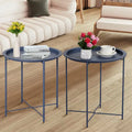 Javlergo Set of 2 Folding Round Steel TV Tray Tables - Compact Side Tables, No Assembly Needed - Dimensions: 18.5 x 18.5 x 19.7 in