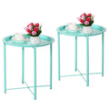 Javlergo Set of 2 Folding Round Steel TV Tray Tables - Compact Side Tables, No Assembly Needed - Dimensions: 18.5 x 18.5 x 19.7 in
