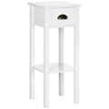 White 2-Tier Narrow Side Table with Drawer and Bottom Shelf for Living Room or Bedroom