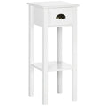 White 2-Tier Narrow Side Table with Drawer and Bottom Shelf for Living Room or Bedroom