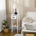 White 2-Tier Narrow Side Table with Drawer and Bottom Shelf for Living Room or Bedroom