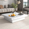 39.4-Inch Square Marble Veneer Coffee Table with Sliding Storage Top