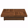 39.4-Inch Square Marble Veneer Coffee Table with Sliding Storage Top