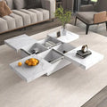 39.4-Inch Square Marble Veneer Coffee Table with Sliding Storage Top