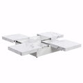 39.4-Inch Square Marble Veneer Coffee Table with Sliding Storage Top