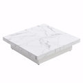 39.4-Inch Square Marble Veneer Coffee Table with Sliding Storage Top