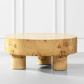 Nebula 35.5-Inch Round Burl Wood Coffee Table with Elegant Pillar Legs