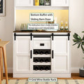Rustic White Farmhouse Bar Cabinet with Sliding Barn Door - Spacious Kitchen Buffet and Coffee Bar Sideboard Table