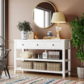 Solid Pine Wood Console Table Featuring Two Open Shelves