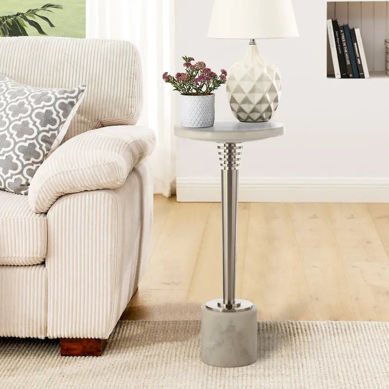 Modern Round Marble Pedestal Accent Table