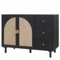 Rattan Storage Cabinet with 2 Doors, Adjustable Shelves, and 3 Drawers