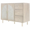 Rattan Storage Cabinet with 2 Doors, Adjustable Shelves, and 3 Drawers