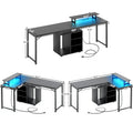 58.3-Inch L-Shaped Gaming Desk with Storage Cube, USB Ports, and LED Lighting - Office Computer Table