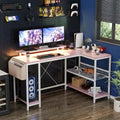 Contemporary L-Shaped Computer Desk with Built-In Power Outlets and LED Lighting