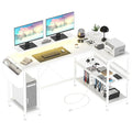 Contemporary L-Shaped Computer Desk with Built-In Power Outlets and LED Lighting