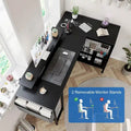 Contemporary L-Shaped Computer Desk with Built-In Power Outlets and LED Lighting