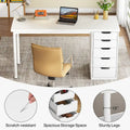 Contemporary Minimalist Computer Desk with 5 Drawer Storage for Study and Writing