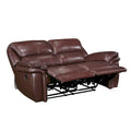 Jack 66-Inch Manual Recliner Loveseat in Plush Brown Top Grain Leather with Wood Accents