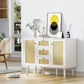 Anmytek 47.2" Mid-Century Modern White Buffet/Sideboard with Rattan Storage and Drawers