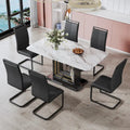 Elegant Dining Table with White Imitation Marble Top, Black MDF Legs Featuring Gold Accents, and a Stylish Black Base