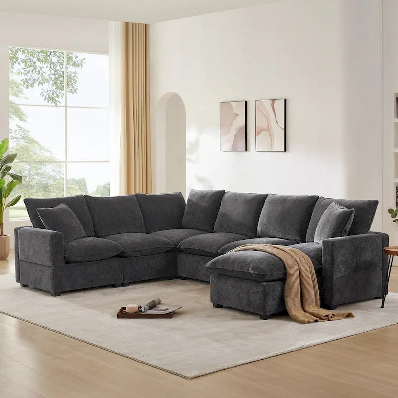 Nestfair Contemporary U-Shaped Modular Sofa Set - 7-Seater Chenille Sectional Couch with 2 Included Pillows