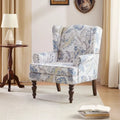 Set of 2 Accent Armchairs with Turned Legs in Blue, Beige, and Grey