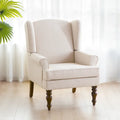 Set of 2 Accent Armchairs with Turned Legs in Blue, Beige, and Grey
