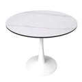 Bristol 35-Inch Round Dining Table for 4 with Sintered Stone Top and White Stainless Steel Pedestal Base