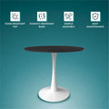 Bristol 35-Inch Round Dining Table for 4 with Sintered Stone Top and White Stainless Steel Pedestal Base