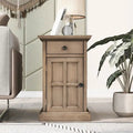 Retro-Inspired Living Room Side Table with USB Ports, Multifunctional Drawer, and Cup Holders