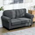 HOMCOM 61-Inch Mid-Century Modern Loveseat Sofa - Stylish 2-Seater Couch with Nailhead Trim and Rolled Arms, Upholstered in Fabric